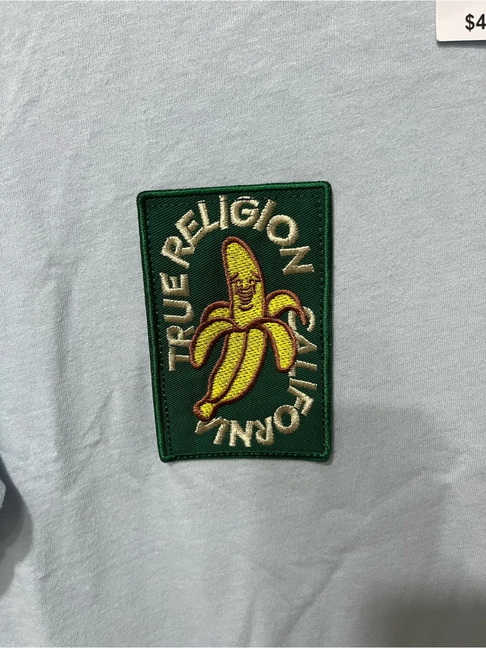 True Religion Light Blue Short-Sleeve Logo Tee with Yellow Accents